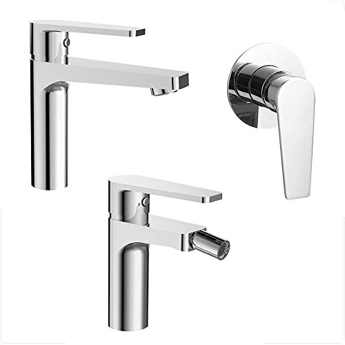 Set miscelatori rubinetteria Bagno lavabo Bidet e Doccia Incasso, Completo di Corpo Incasso e Flessibili, in Ottone Cromato, Recta