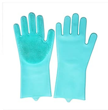 Cusstally Guantes de Silicona for Fregar Platos, Esponja for Lavar Platos, Guantes de Goma for Fregar, 1 par Guantes para Lavar Platos (Color : 1 Pair Green)