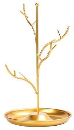 KOMUNJ Schmuck Ständer Schmuckbaum, Kettenständer Baum Antik Schmuckhalter Ohrringhalter Organizer Armbandständer mit Tablett, Für Uhren, Ketten, Armbänder, Halsketten, Ringe, Ohrringe