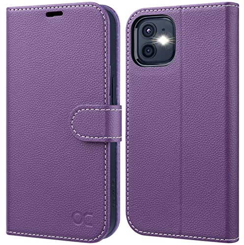 OCASE for iPhone 12/12 Pro Wallet Case,Premium PU Full Grain Non-Slip Leather Flip Phone Cover with[TPU Inner Shell][RFID Blocking][Card Holder] for iPhone 12 12Pro 6.1 Inch,Purple Litchi