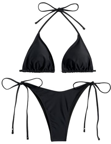 Costume da Bagno Donna Due Pezzi Chic Regolabile Ties-up Triangolo Bikini Con Tampone Toracico (Nero Taglia unica)