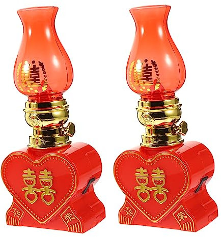 Garneck 2stücke Festliche Retro Kerosinlampe Mit Glasabdeckung Chinesischer Stil Für Hochzeiten Camping Und Feiern Rote Öllampe Für Romantische Atmosphäre