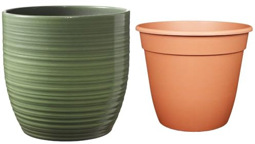 Set – SK Soendgen keramisk kruka Bergamo ø 24 cm, bladgrön glänsande blomkruka ø22, högkvalitativ levande atmosfär