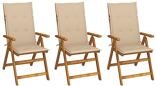 Rantry Klappbare Gartenstühle 3 STK. Gartenstuhl Klappstuhl Klappsessel Stuhl Stühle Klappstühle Terrassenstühle Balkonstühle mit Auflagen Beige Gartenmöbel Massivholz Akazie