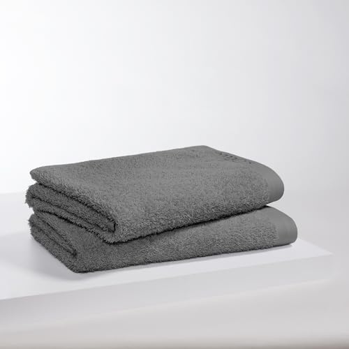 s.Oliver 2 TLG Duschtuch Set 70x140cm - 100% Baumwolle, 600 g/m², weich & saugstark, Doppelpack Duschtücher grau