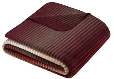 Ibena Ranchi Decke 150x 200 cm - Baumwollmix, weich, warm & waschbar, Kuscheldecke gestreift rot beige