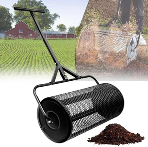 Compost Spreader Peat Moss Spreader 24 Inch Wide Metal Mesh Roller Spreader for Top Dressing Compost, Dirt, Mulch, Fertilizer, Soil - Lawn & Garden Spreader Handheld