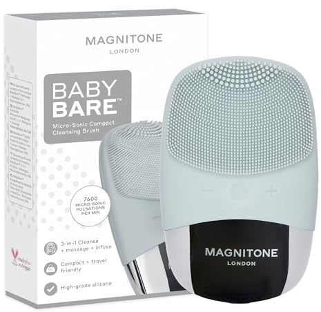 MAGNITONE BabyBare Micro-Sonic Compact Cleansing Brush for 3-in-1 Cleanse and Massage with Soft Antibacterial Silicone Bristles and USB Charger