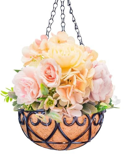 Cesto sospeso – Fioriera in ferro da 25,4 cm – Fioriera in metallo rotondo da appendere – vasi da fiori per esterni, decorazione da giardino per interni ed esterni porta d'ingresso