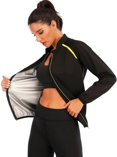 LAZAWG Femme Vêtements de Sudation Fermetures éclair Suivre un Régime Longues Survêtement Sudation Fitness Gym