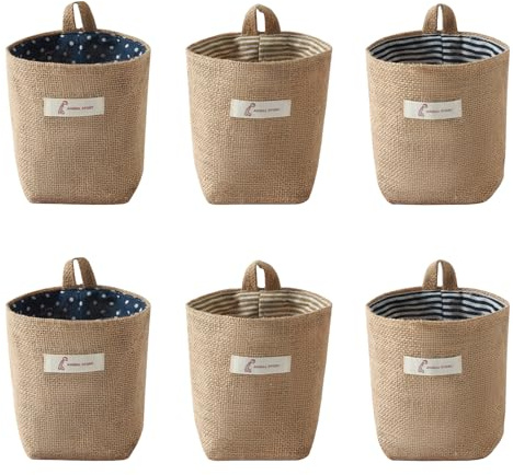 WHangXJangYE 6 Stück Hängende Aufbewahrungstaschen, Kleine Organizer Korb Baumwolle Leinen Wand Mount Organizer Hängend Lagerung Tasche Aufbewahrungskorb für Schlafzimmer Büro