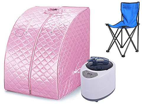 Ångbastu - Infraröd bastu spatält - bärbar bastulåda för hemmet - med ångbastu, kroppsånga, bastukabin, hopfällbar stol (L76 x B 88 x H 99 cm, rosa)