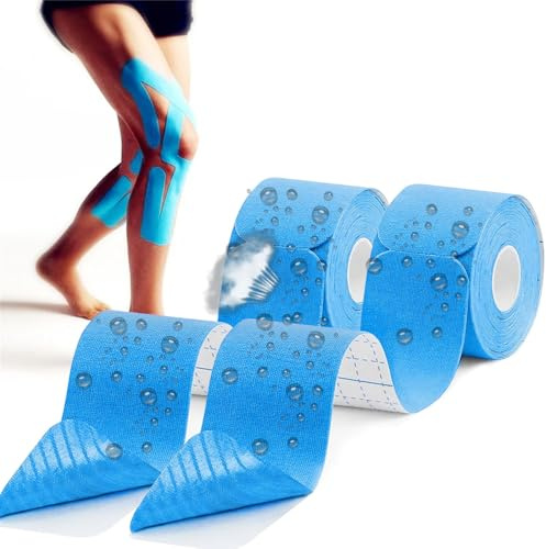 QaZanteiar Kinesiology Tape Precut (2 Rolls,5cm*5m) Waterproof & Elastic Sports Tape for Physio Tape Pain Relief Adhesive for Muscles Shin Splints Ankle Knee & Shoulder Muscle Support (Blue)