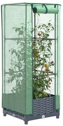 ShGaxin Hochbeet mit Gewächshaus-Aufsatz Rattan-Optik 40x40x123 cm, Palettenrahmen, Hochteich, Gemüsebeet, Kräuterregal Balkon, Blumenbeet, Kräuterspirale, Tomatenbeet, Pflanzhochbeet - 4015823