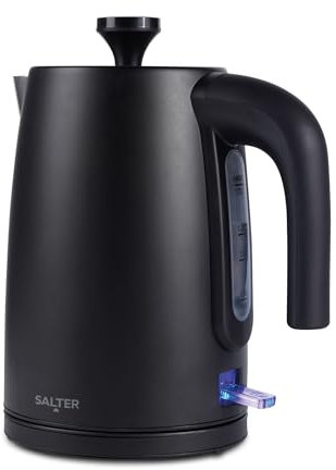 Bouilloire électrique Salter EK5632MBLK Kuro 1,7L - Ébullition rapide 3000W, sans BPA, anti-calcaire, arrêt automatique, capteur sécheresse ébullition, base pivotante 360°, fenêtre niveau d'eau