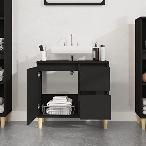 Homvdxl Waschbeckenunterschrank, moderner Aufbewahrungsschrank mit 2 Schubladen und Tür, für Waschbecken ohne Podest, mit Füßen, 65x33x60cm - Schwarz