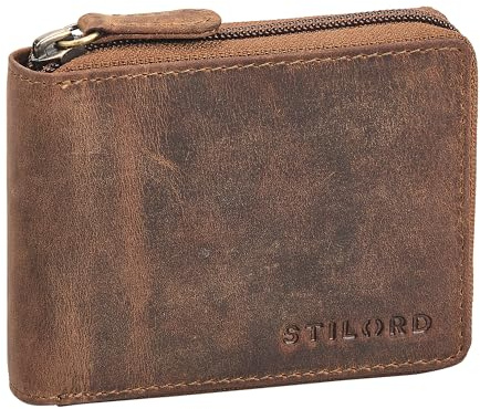 STILORD Ernie Wiener plånbok läder plånbok damer liten äkta läder myntplånbok plånbok herr plånbok med dragkedja myntplånbok Farbe:Mellanbrun
