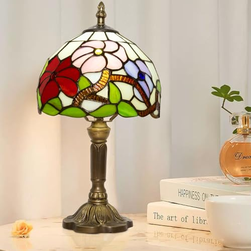 Ppbmocw Tiffany Tischlampe,8 Zoll Retro Stained Glass Lamp Für Wohnzimmern,Lesezimmern,Schlafzimmern Und Arbeitszimmern Verwendet (Drei Blumen)
