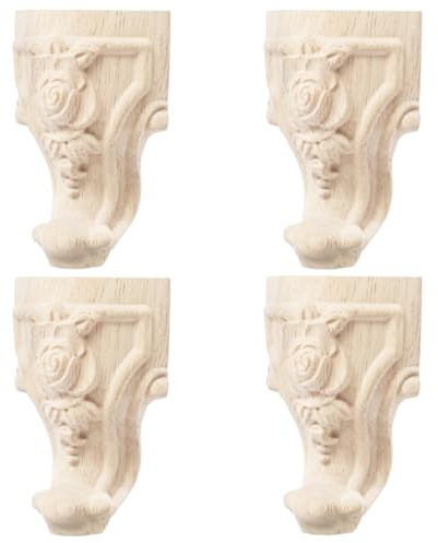 Tyvotrend 4 Stück Möbelfüße Holz, Vintage Tischbeine mit Geschnitzten, Fußbefestigung, Euklidisch Stil Dekorative Schrankfüße für Sofa Bett Schränke Tische Stühle, 5,3 x 10 cm