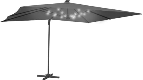 IDMarket - Parasol déporté inclinable Rotatif 360 Calvi LED Gris 3x4 M avec Housse