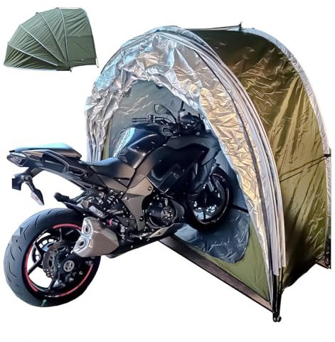 Fxiaobin Box Moto Appeso 2 in 1 Telo Moto per Mobili da Giardino,Biciclette,Moto Garage Moto per Esterno Carport Auto,Green