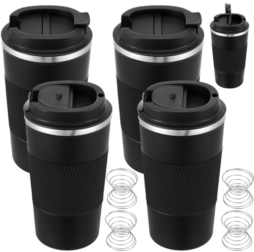 Maxdot 4 Pcs 17 oz Stainless Steel Shaker Cup with Mixing Ball Insulated Metal Blender Tumbler Water Bottle for Protein Mixes Shakes Gym Workout Coffee Drink (Black)
