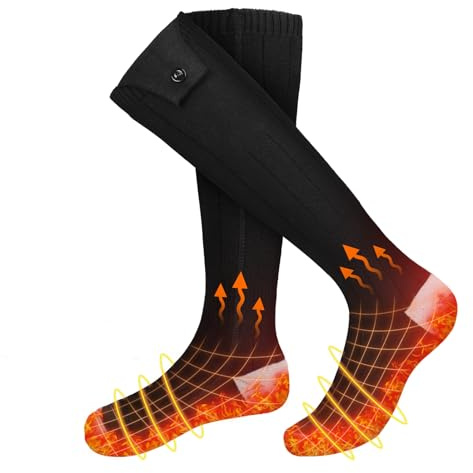 Heated Socks, Electric Heated Socks for Men Women, Rechargeable Battery Heat Up to 8 Hours, Winter Washable Thermal Socks Foot Warmer for Outdoor Camping Skiing Fishing Hunting (Black & Light Grey)