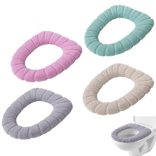 Udbrud 4 Stück WC-Sitzwärmer Toilettensitzauflagen Waschbar Tuch Toilettensitzbezug Pads Eingebauten Kunststoffring Heraus Fasergewebe für Universal Toilettensitz Weich Bequem
