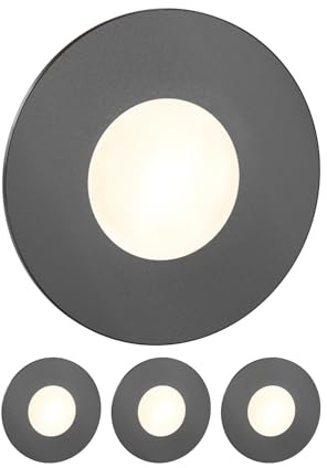 ledscom.de 4 LED Staircase Light/recessed Wall Light FEX for Indoors and Outdoors, Round, Anthracite, 85mm Ø, Warm White