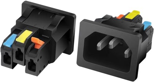 RUNCCI-YUN 2 PCS 3 Pin C14 IEC Power Connector snap-in/clip-on (tri-color handle)10A 250V C14 Panel Mount Connector for PC, power supply, devices(black）
