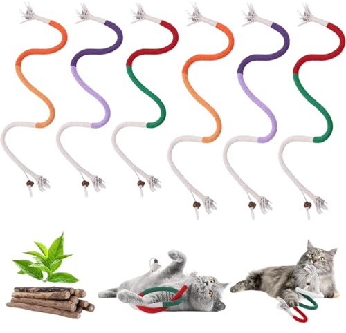 Kauspielzeug für Katzen – 6er Set Kauseile für Kitten in der Zahnungsphase – katzenspielzeug — Mit Nachfüllbarer Natürlicher Katzenminze – Interaktives Zahnreinigungsspielzeug für Katzen & Kätzchen