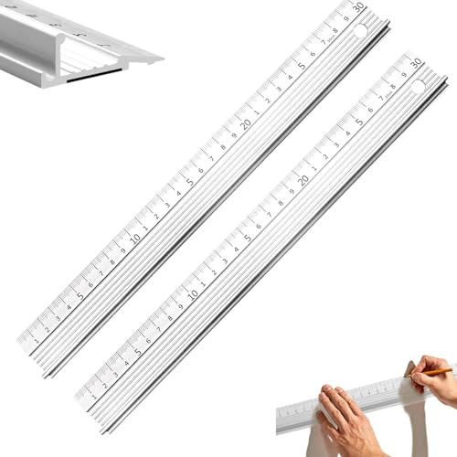 HARY 2Pcs 30cm White Aluminium Cutting Ruler, Metal Ruler for Cutting