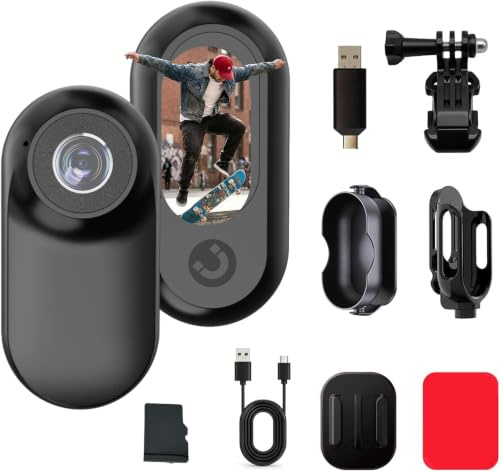 fceoul Mini Cámara Deportiva de Pulgar Portátil, Cámara de Acción con Grabación HD 1080P y 32GB, Cámara Casco para Moto y Bicicleta, Bodycam para Senderismo, Viajes y Grabación de Mascotas(Negro)