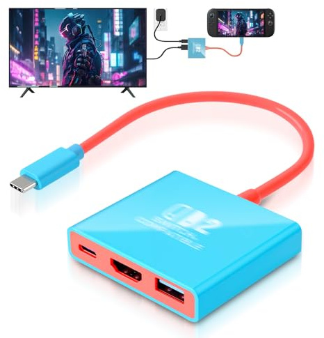 Station d'accueil Compatible avec Switch 2 / Switch/Steam Deck - Adaptateur HDMI 4K avec USB 3.0 et PD 100 W - Station d'accueil USB-C Portable pour Console, TV et Moniteur