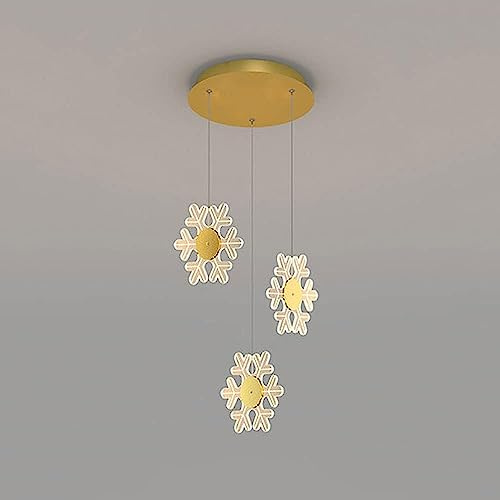 KXEcoLife Lámpara Colgante LED Dorada de 3 Luces, lámpara de Techo suspendida Circular para Cocina, lámpara de Techo suspendida acrílica con Forma de Copo de Nieve y Flor, con Control Remoto