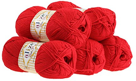 5 x 100g Strickgarn ALIZE Baby Best uni Babywolle Wolle Antipilling 44 Farben, Farbe:56 rot