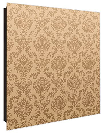 banjado Großer Schlüsselkasten Glas - Schlüsselbox 30x30cm mit 50 Haken - Schlüsselkasten modern für Schlüsselaufbewahrung mit beschreibbarer, magnetischer Glastür - Motiv Tapete Beige