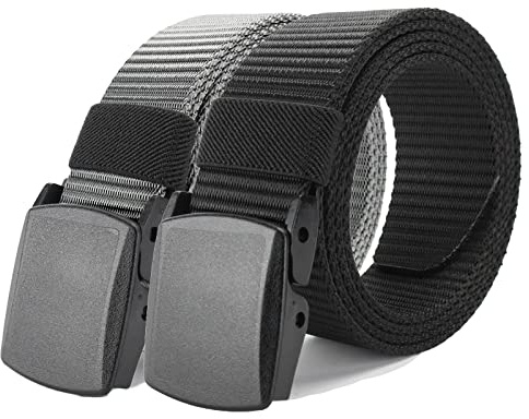 Bansga Cinturón Táctico, Cinturón de Lona de Nailon para Hombres y Mujeres, Cinturón Ajustable(Negro+Gris)