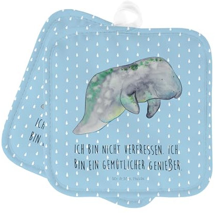 Mr. & Mrs. Panda 2er Set Topflappen Seekuh Chillen - Geschenk, Meerestiere, Ofenhandschuhe, Ofenhandschuh, Meer, Topflappen lustig, Topflappen mit