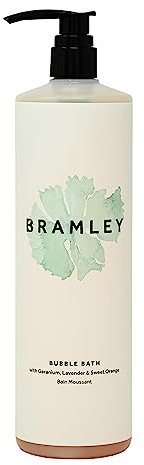 BRAMLEY Bubble Bath, 1 Litre | Geranium, Lavender & Sweet Orange Essential Oils | Natural Bath Soak | Gently Cleanse & Soften | Family Sized | Green Living