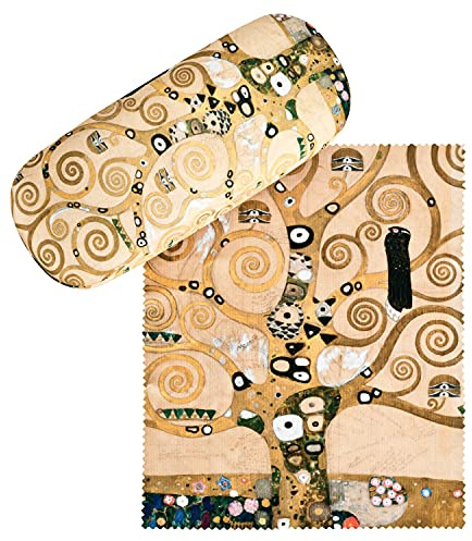 VON LILILENFELD Glasögonfodral Gustav Klimt Livets träd Konst Motiv Fodral Glasögon Mikrofiber Rengöringsduk Glasögon Box Stabilt Hårt Fodral Set Täckt med Tyg