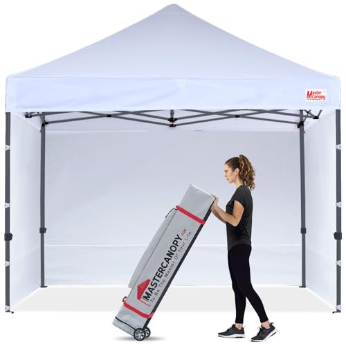 MASTERCANOPY 2,5 x 2,5 m Pop-up-Pavillon Faltpavillon Festzelt mit 4 Seitenwänden/Seitenteilen für Markt, Garten, Events, Weiß