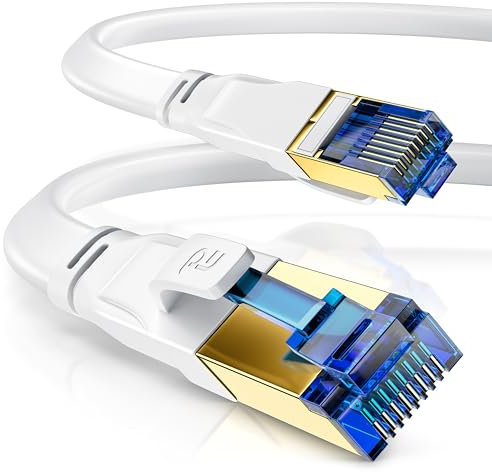 CSL - 10m CAT 8 Netzwerkkabel Flach und Dünn - Lan Kabel für 40 Gigabit High Speed, Internetkabel, Flachbandkabel, Verlegekabel - 40 Gbps Cat.8 RJ45 Kabel für Switch Router Modem PC, 10 Meter Weiss