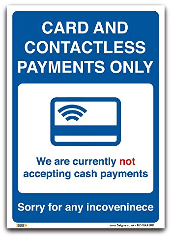 Hinweisschild mit englischer Aufschrift Card and Contactless Payments Only, Virenschutz, A5, 210 x 148 mm, 1 mm, starrer Kunststoff, Virenschutz-Schilder, 2 Stück