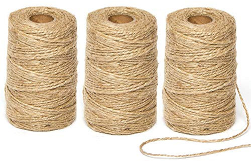 HIDARLING 300M Naturale Iuta Spago, Corda di spago di Iuta Totale 3 Rotoli, 2mm per unità Corda di Iuta Spessa Naturale per Decorazioni, Artigianato Fai da Te, Confezioni Regalo, Giardinaggio
