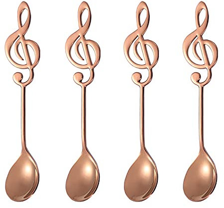 Serlife Kaffeelöffel, Edelstahl, für Zucker, Kuchen, Geschirr, Tee, Dessert, Musiknote, Teelöffel-Set (Roségold, klein)