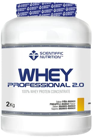 Scientiffic Nutrition - Whey Professional 2.0 Proteinas Whey en Polvo 100% Pura, para Aumentar la Masa Muscular, con Enzimas Digestivas y Lactasa - 2kg, Sabor Piña - Mango.