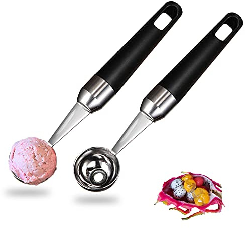 Kunxing Melon Ballers Scoop Set,Canteloupe Ice Cream Candy Watermelon Kiwi Stainless Steel Baller Spoon,DIY Fruit Platter Ball Tool Scooper,Different Sizes 1.18/0.98-Inch (2 Pcs）