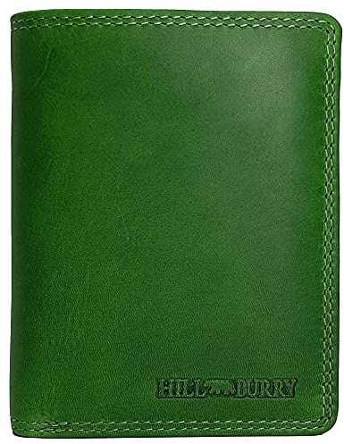 Hill Burry® Geldbörse aus Leder für Damen mit RFID-Schutz mit Münzfach Echtleder Geldbeutel Portemonnaie Portmonee (Hill Burry Kollektion Hochformat, grün)
