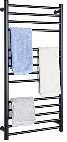 ZJYWMM Towel Warmer Bathroom Radiator, Electric Heated Towel Rack Wall Mounted, 304 Stainless Steel Heated Towel Rail 14 Bar Bath Towel Heater,Gold,Hardwired (Black Plug in)